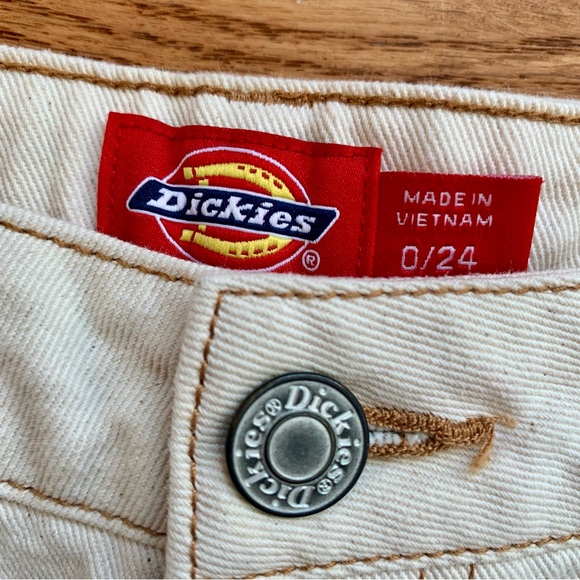 100% Cotton Dickies White Denim Cream Shorts 0 / 24 Jean Utility Loop Women’s - Picture 3 of 10